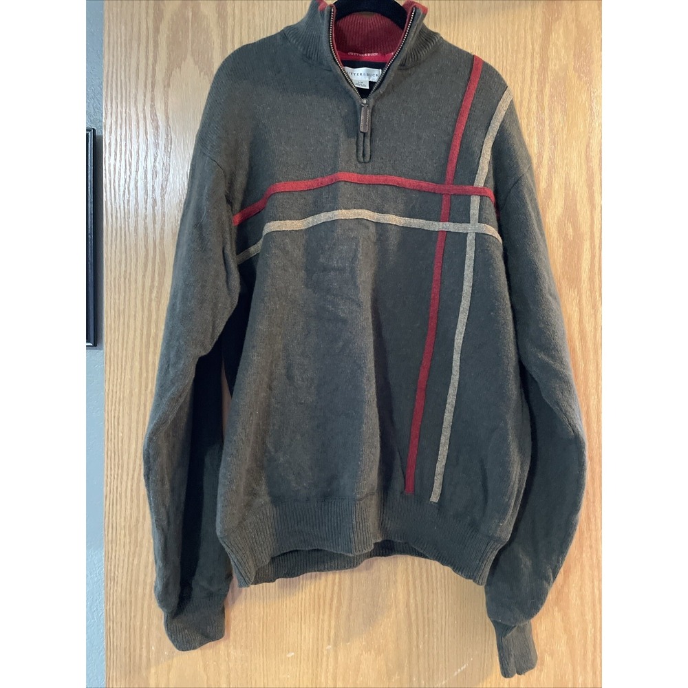 Vintage CUTTER & BUCK Size Large Mens 1/2 Zip Lambs Wool Sweater Green Lined